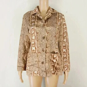 Vintage Sisley Italy Snake Skin Animal Print Tan Brown Satin Blazer Jacket